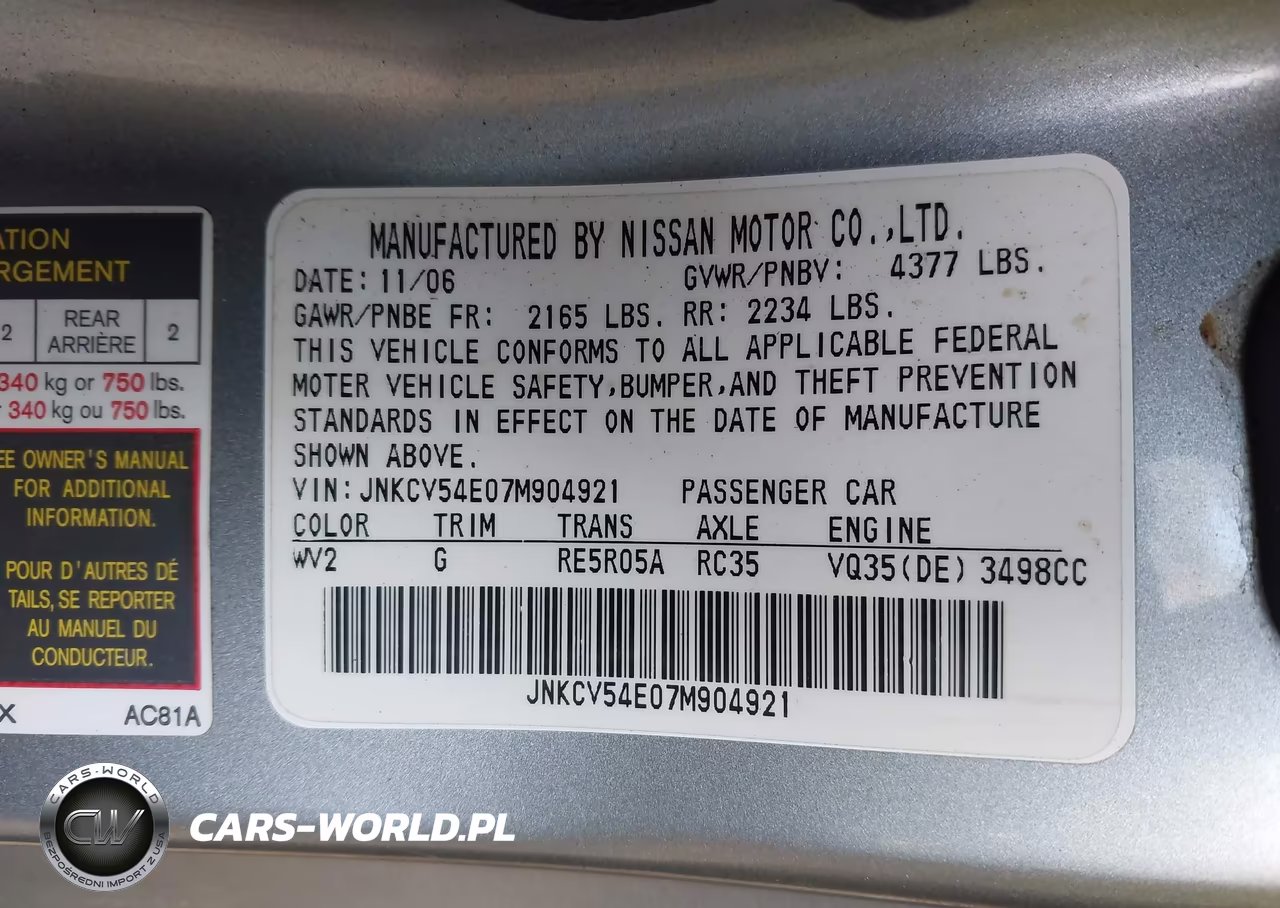 2007 Infiniti G35 VIN:JNKCV54E07M904921 - 9