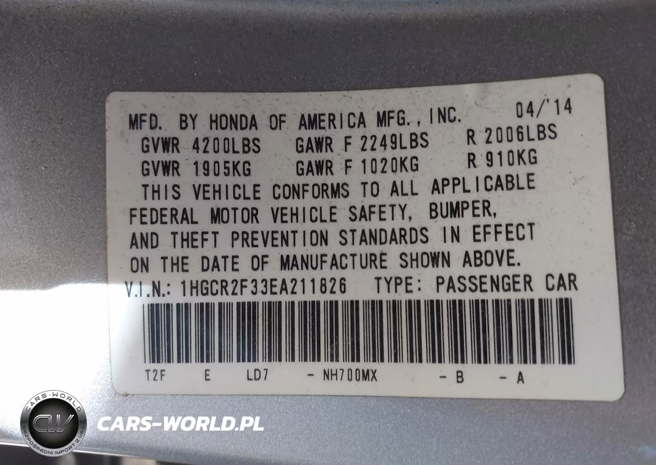 2014 Honda Accord Lx VIN:1HGCR2F33EA211826 - 9