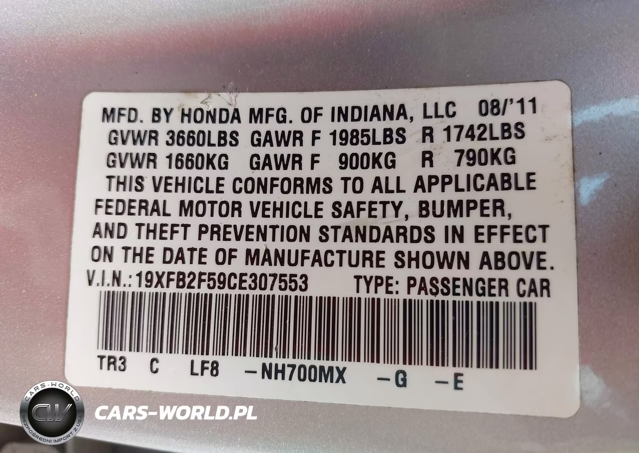 2012 Honda Civic Lx VIN:19XFB2F59CE307553 - 9