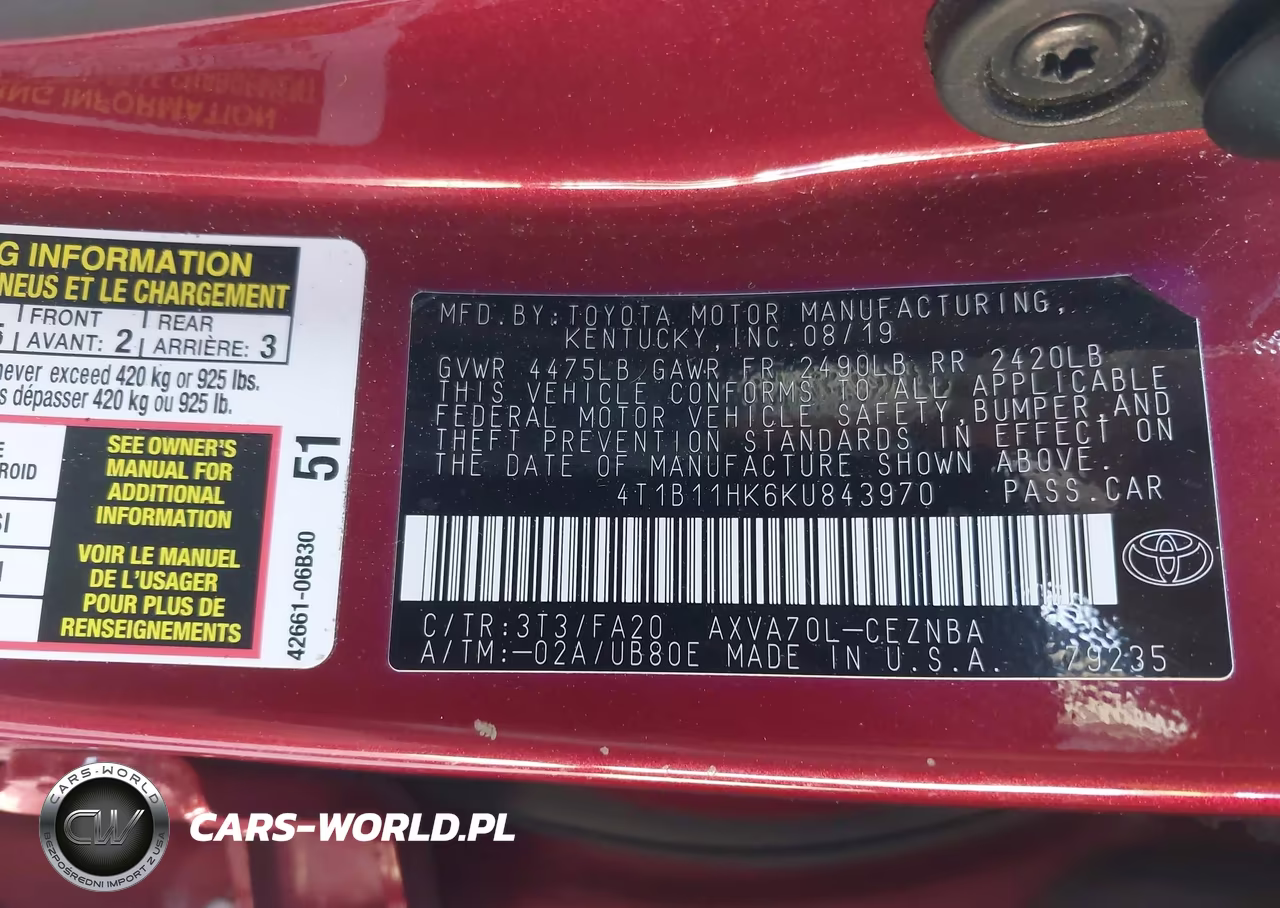 2019 Toyota Camry Le VIN:4T1B11HK6KU843970 - 9