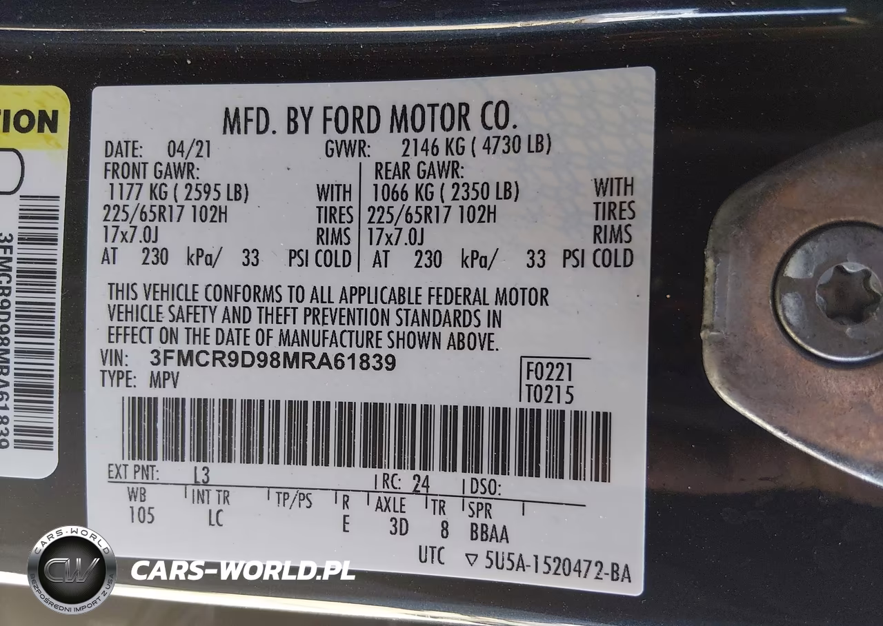 2021 Ford Bronco Sport Badlands VIN:3FMCR9D98MRA61839 - 9