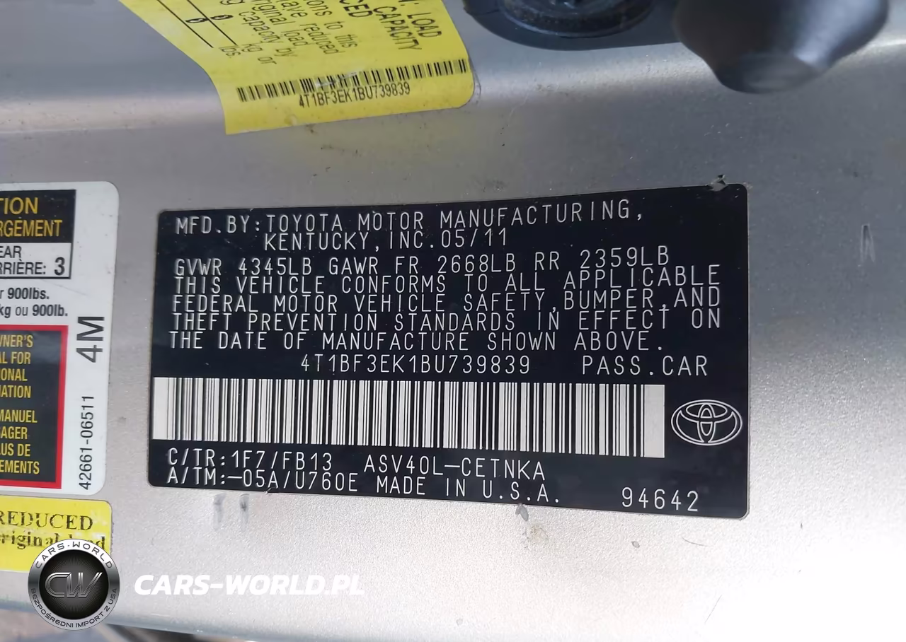 2011 Toyota Camry Le VIN:4T1BF3EK1BU739839 - 9