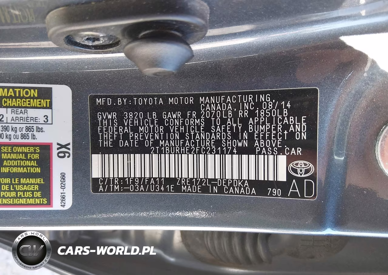2015 Toyota Corolla L VIN:2T1BURHE2FC231174 - 9
