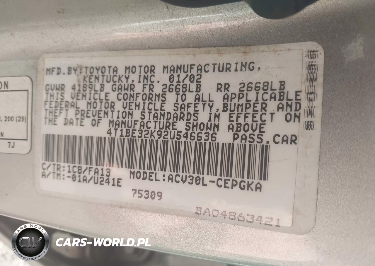 2002 Toyota Camry Xle VIN:4T1BE32K92U546636 - 9