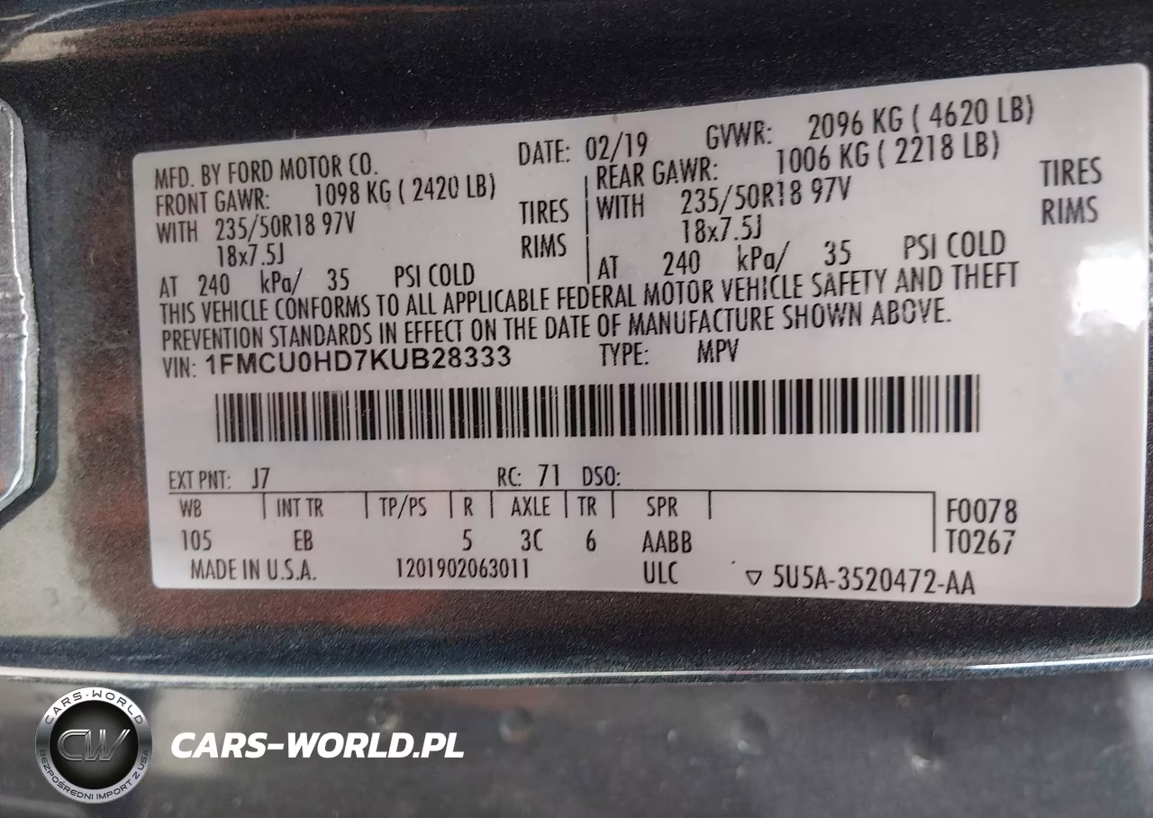 2019 Ford Escape Sel VIN:1FMCU0HD7KUB28333 - 9