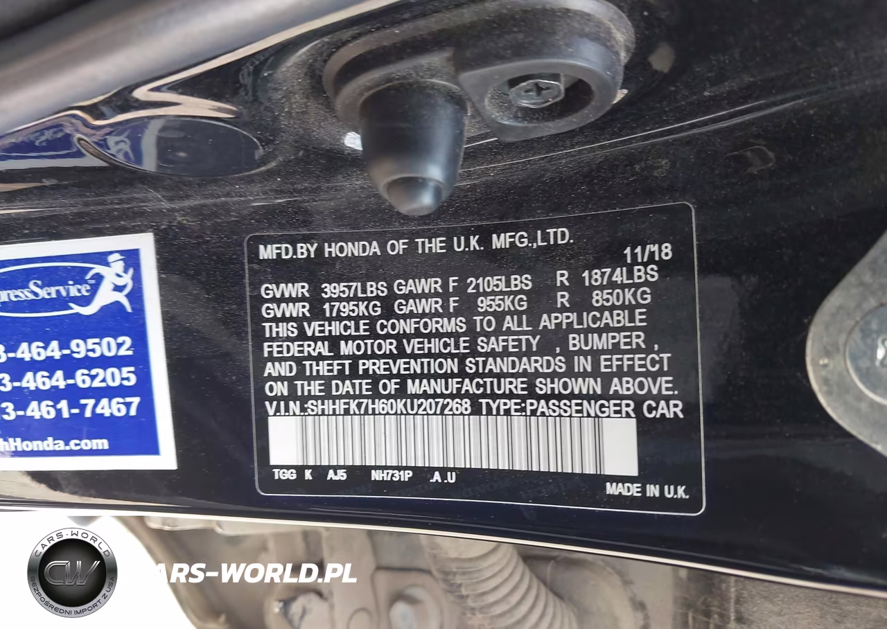 2019 Honda Civic Ex VIN:SHHFK7H60KU207268 - 9