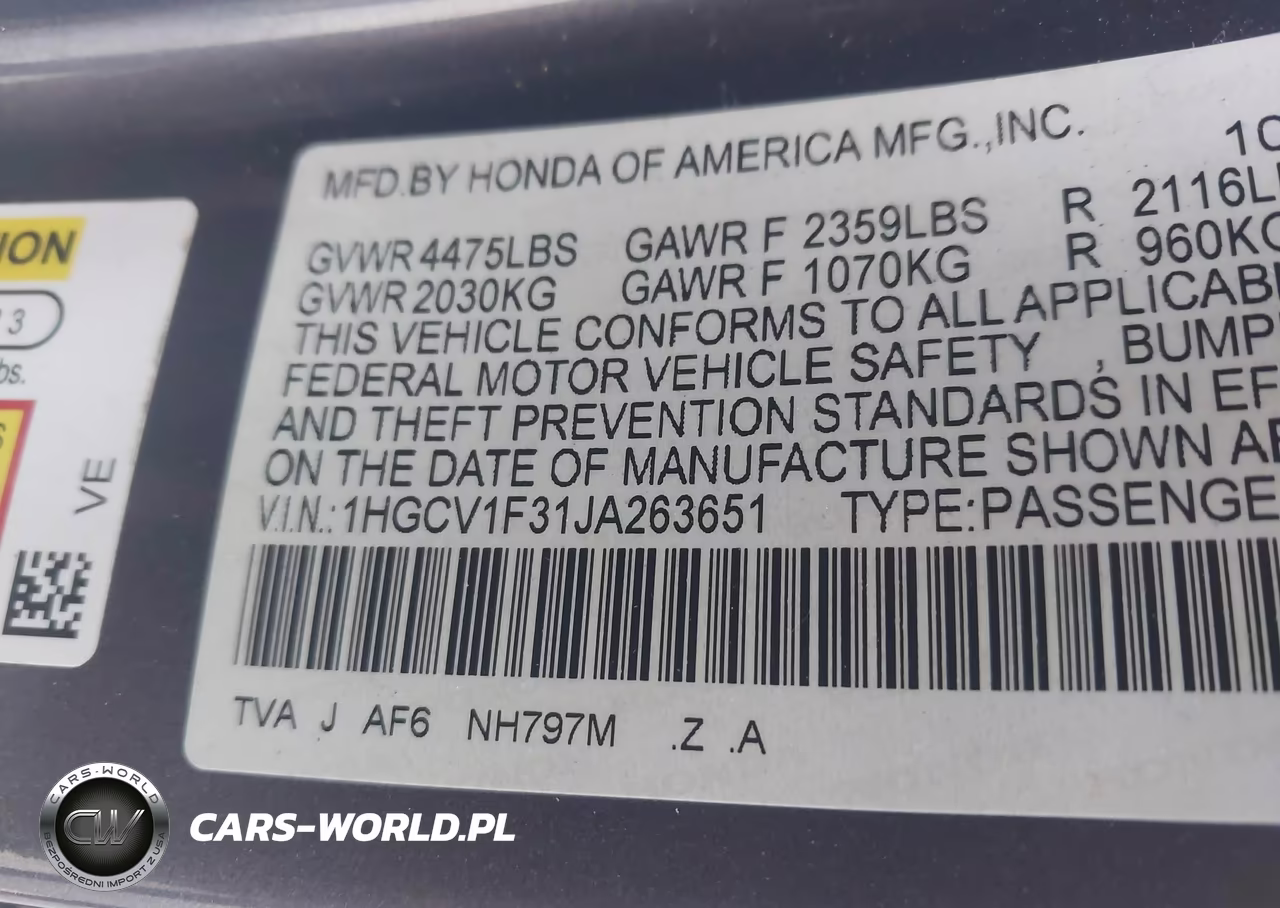 2018 Honda Accord Sport VIN:1HGCV1F31JA263651 - 9