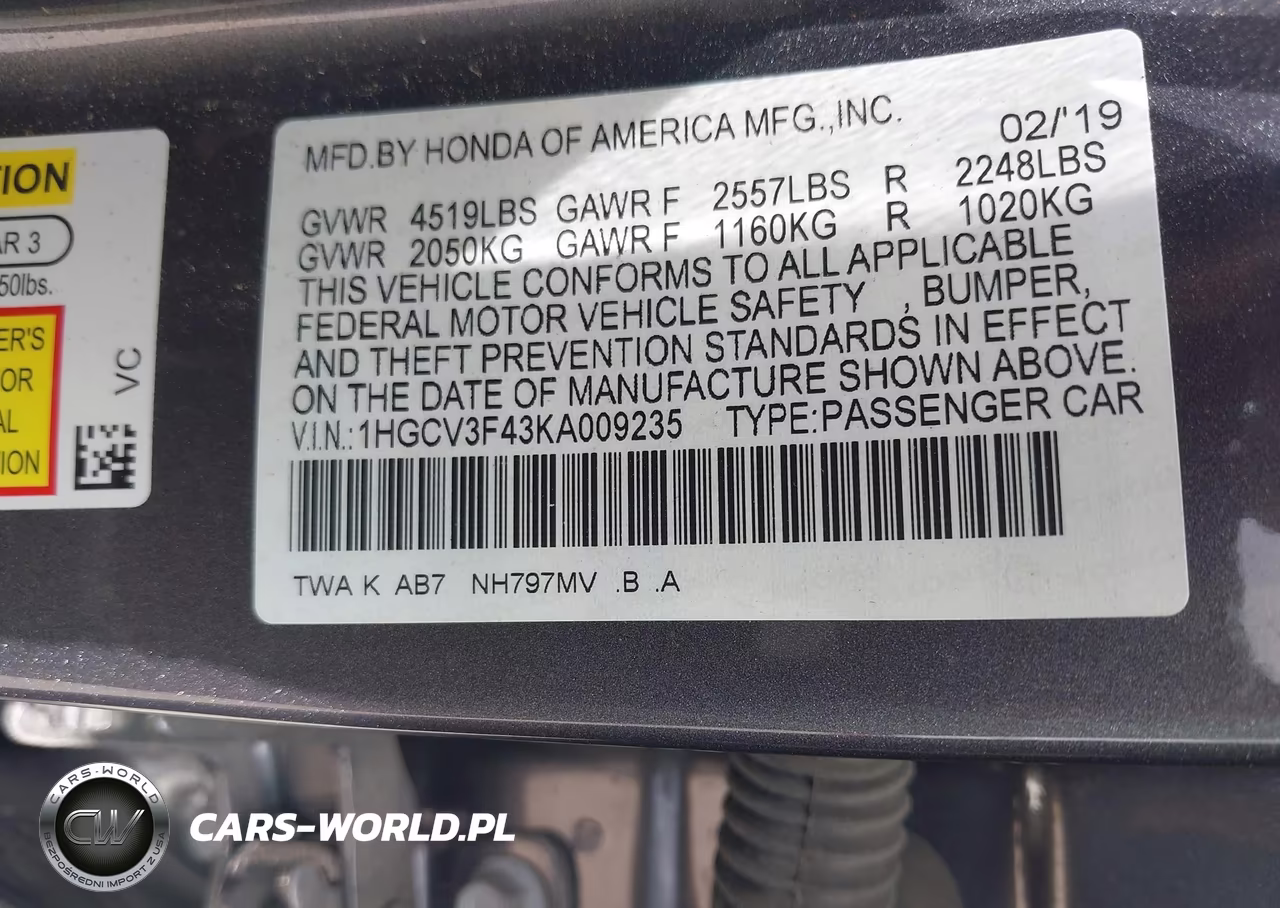 2019 Honda Accord Hybrid Ex VIN:1HGCV3F43KA009235 - 9