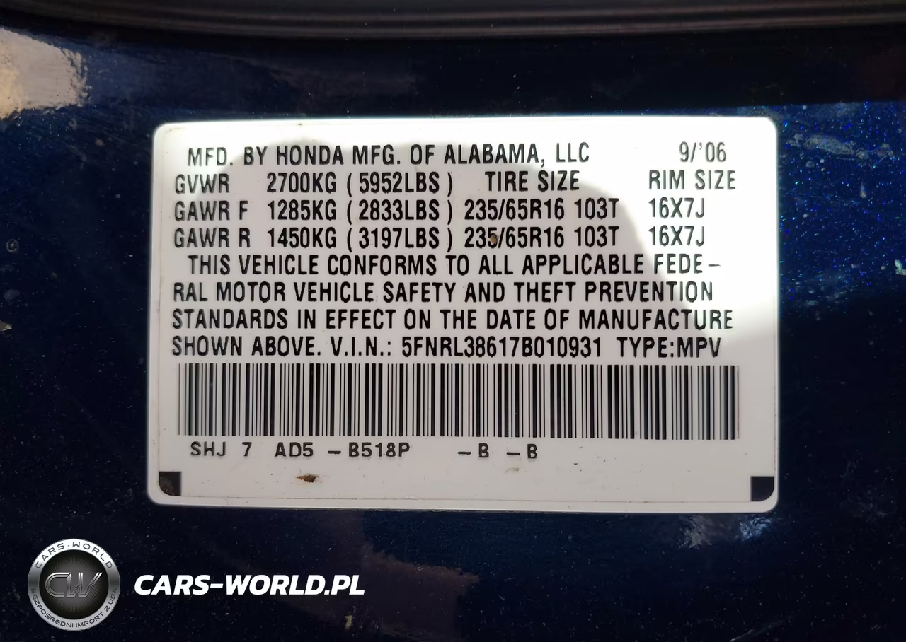 2007 Honda Odyssey Ex-L VIN:5FNRL38617B010931 - 9
