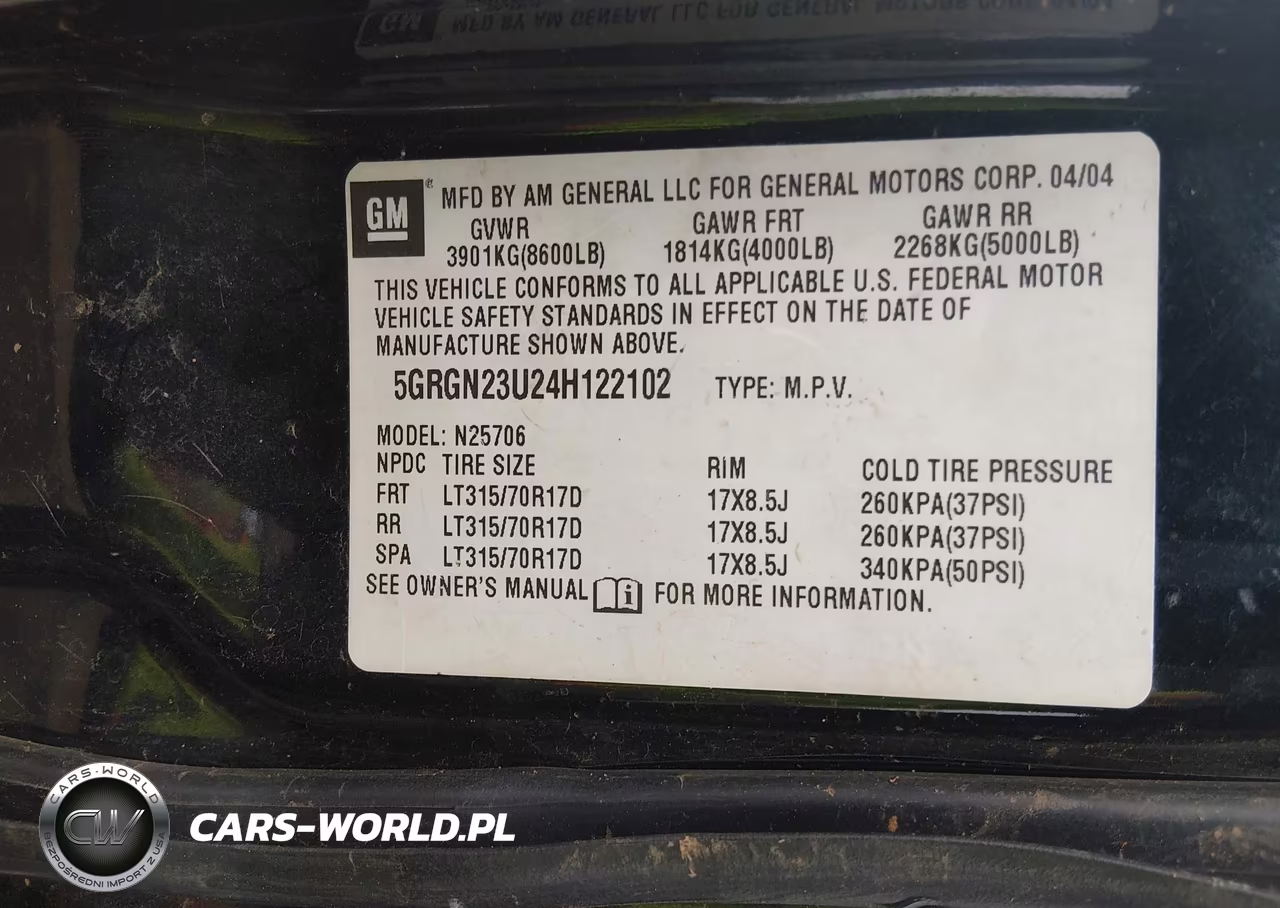 2004 Hummer H2 VIN:5GRGN23U24H122102 - 9