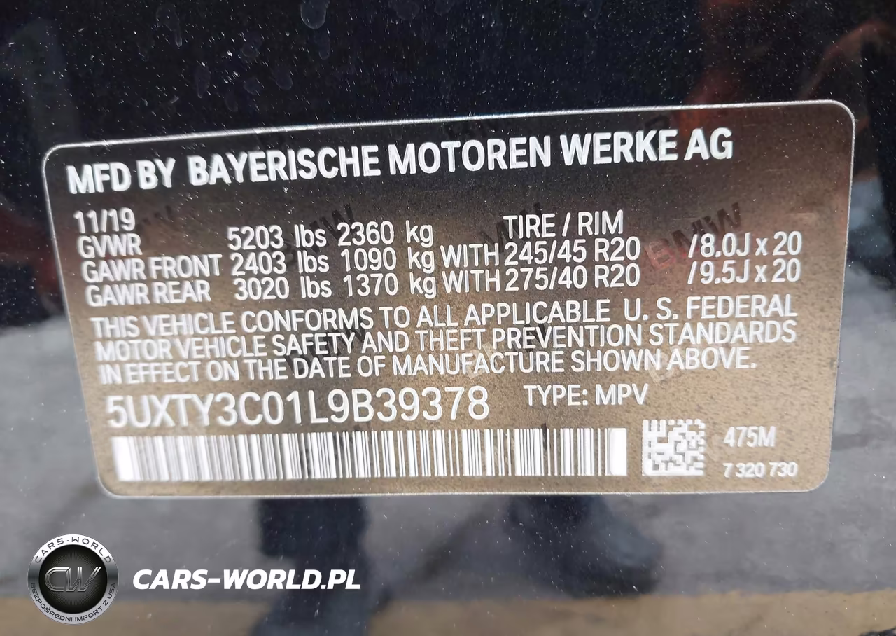 2020 BMW X3 Sdrive30I VIN:5UXTY3C01L9B39378 - 9