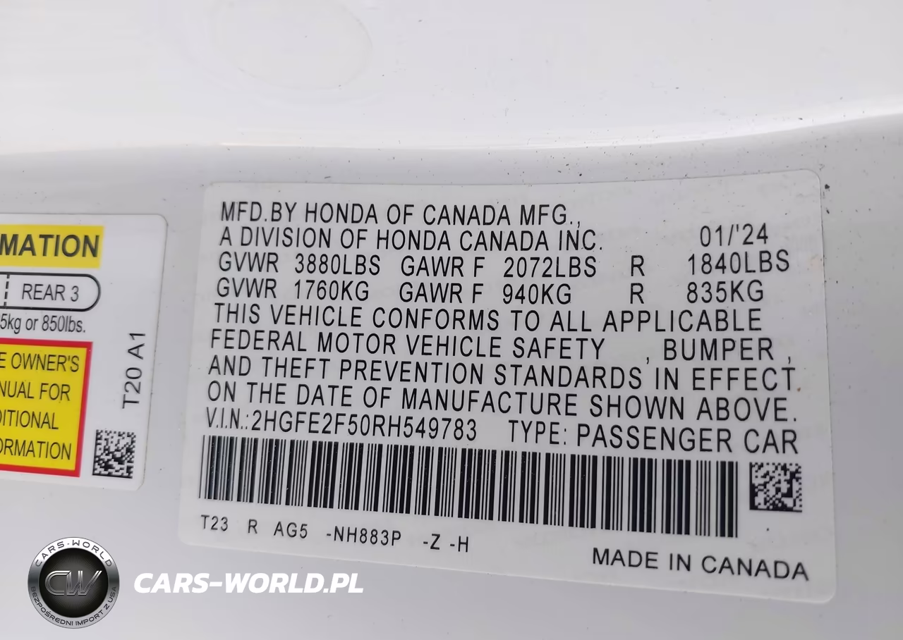 2024 Honda Civic Sport VIN:2HGFE2F50RH549783 - 9