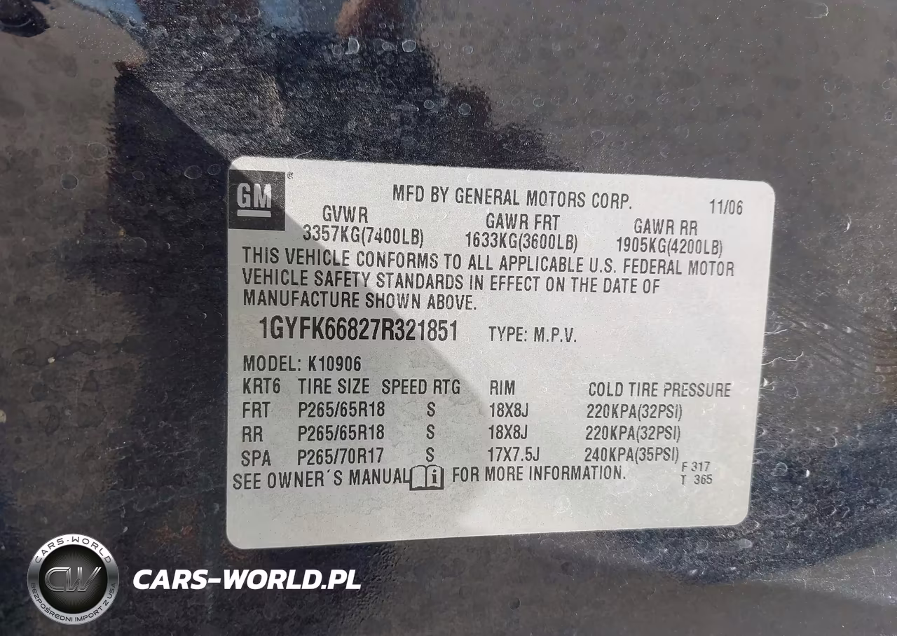 2007 Cadillac Escalade Esv Standard VIN:1GYFK66827R321851 - 9
