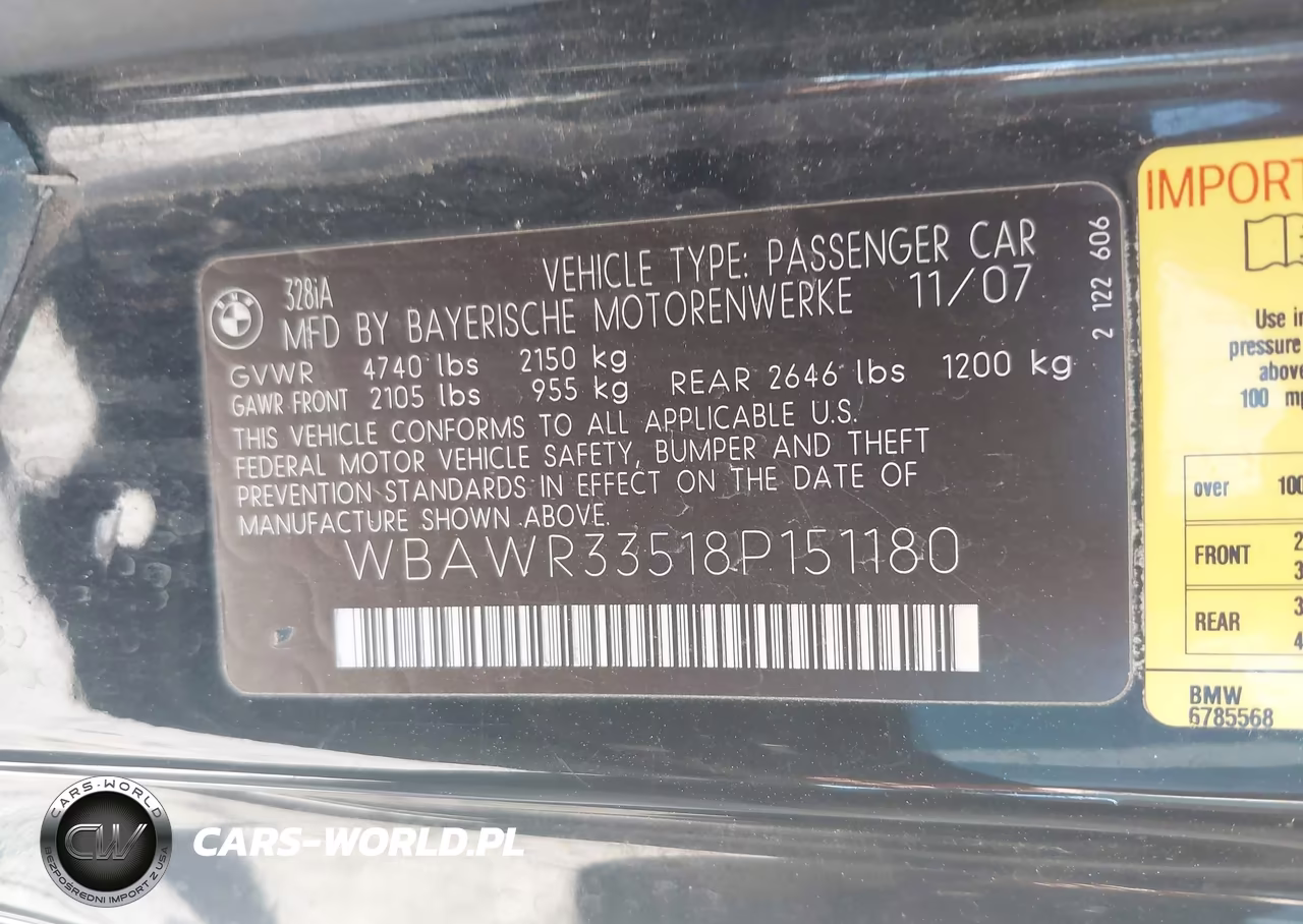 2008 BMW 328I VIN:WBAWR33518P151180 - 9