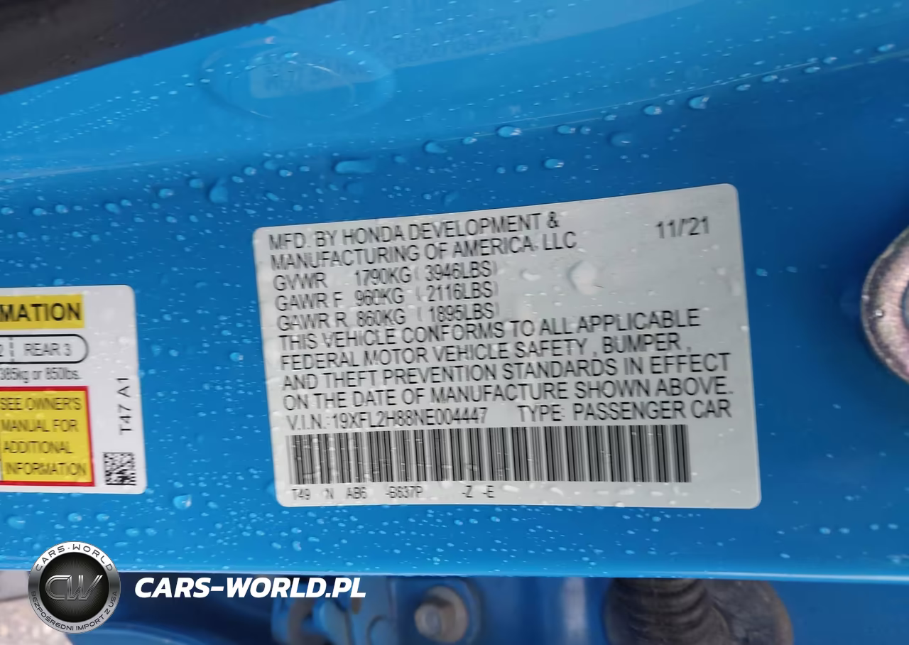 2022 Honda Civic Sport VIN:19XFL2H88NE004447 - 9