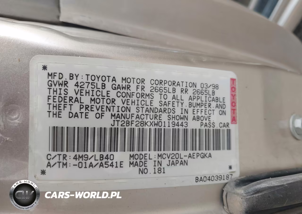 1998 Toyota Camry Xle V6 VIN:JT2BF28KXW0119443 - 9