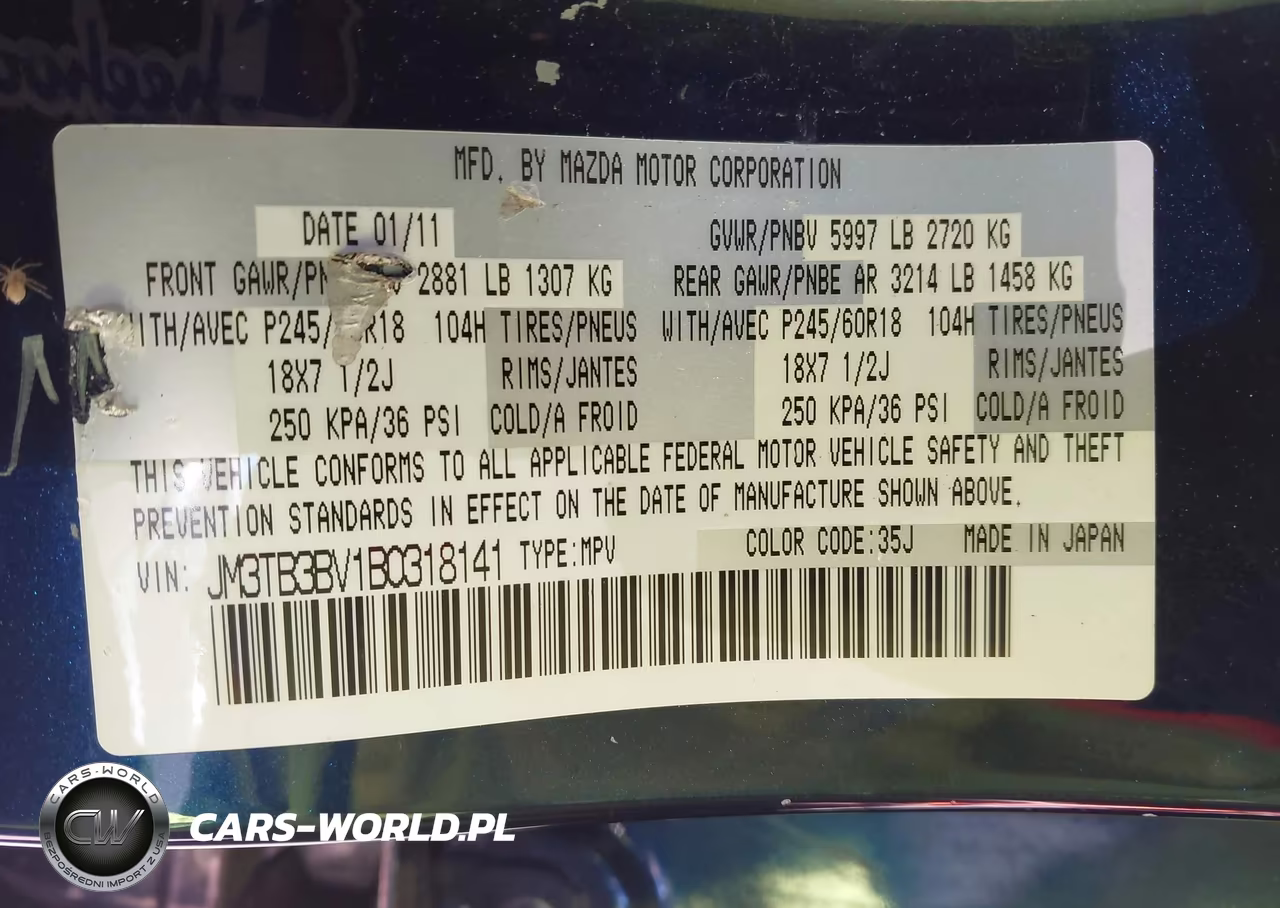2011 Mazda Cx-9 Sport VIN:JM3TB3BV1B0318141 - 9