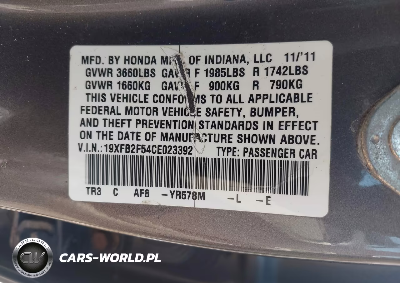2012 Honda Civic Lx VIN:19XFB2F54CE023392 - 9