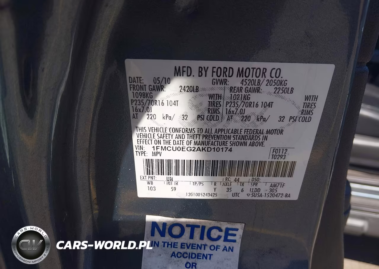 2010 Ford Escape Limited VIN:1FMCU0EG2AKD10174 - 9