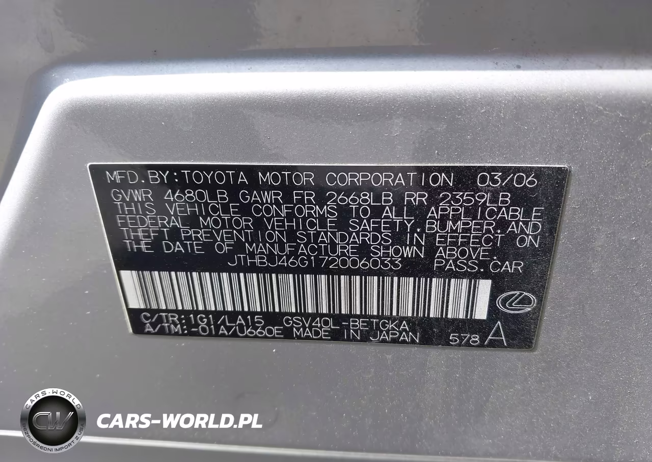 2007 Lexus Es 350 VIN:JTHBJ46G172006033 - 9