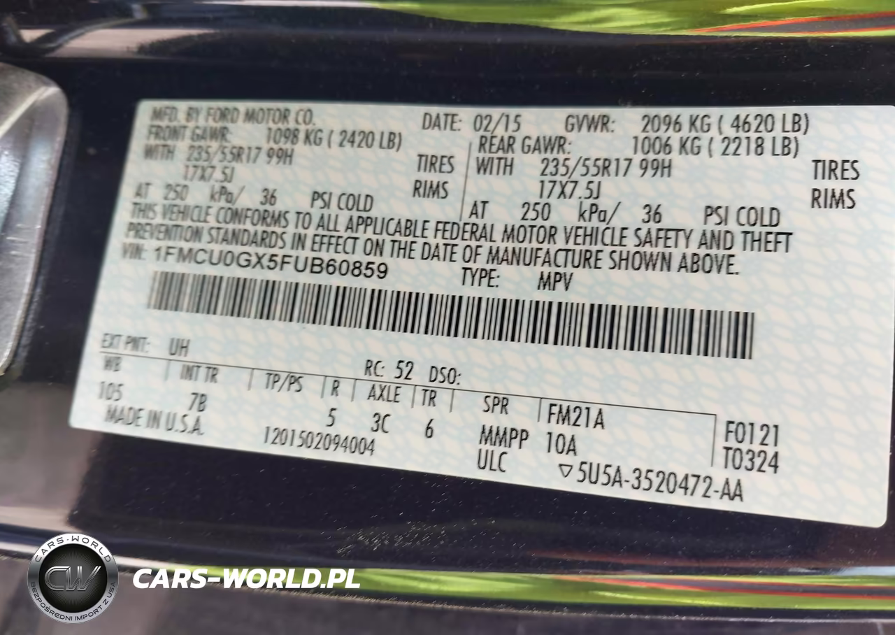 2015 Ford Escape Se VIN:1FMCU0GX5FUB60859 - 9