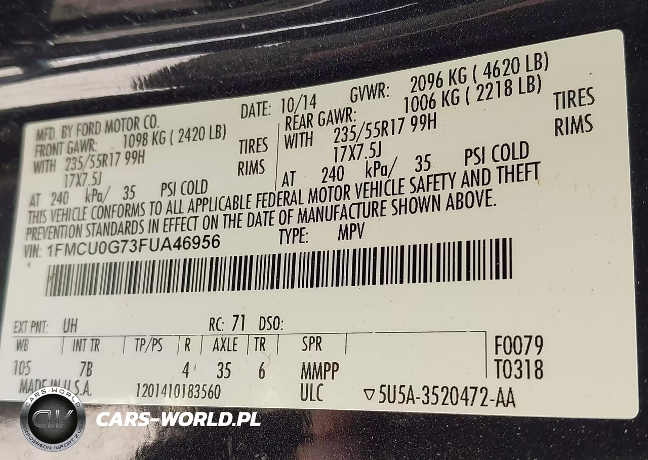 2015 Ford Escape Se VIN:1FMCU0G73FUA46956 - 9