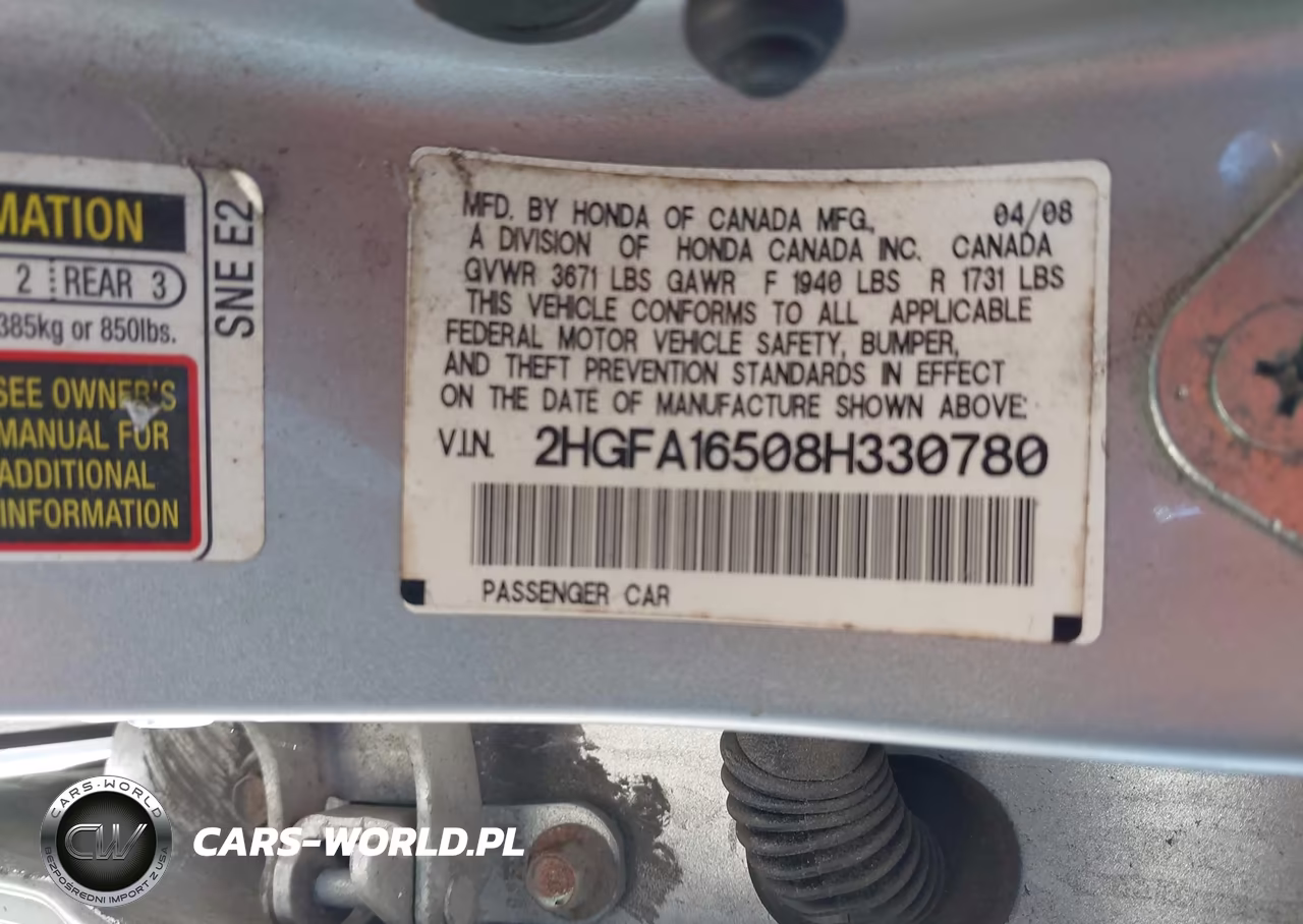 2008 Honda Civic Lx VIN:2HGFA16508H330780 - 9