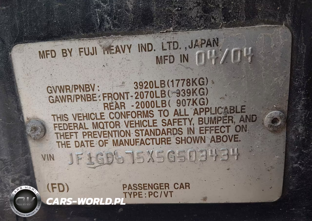 2005 Subaru Impreza 2.5Rs VIN:JF1GD675X5G503434 - 9