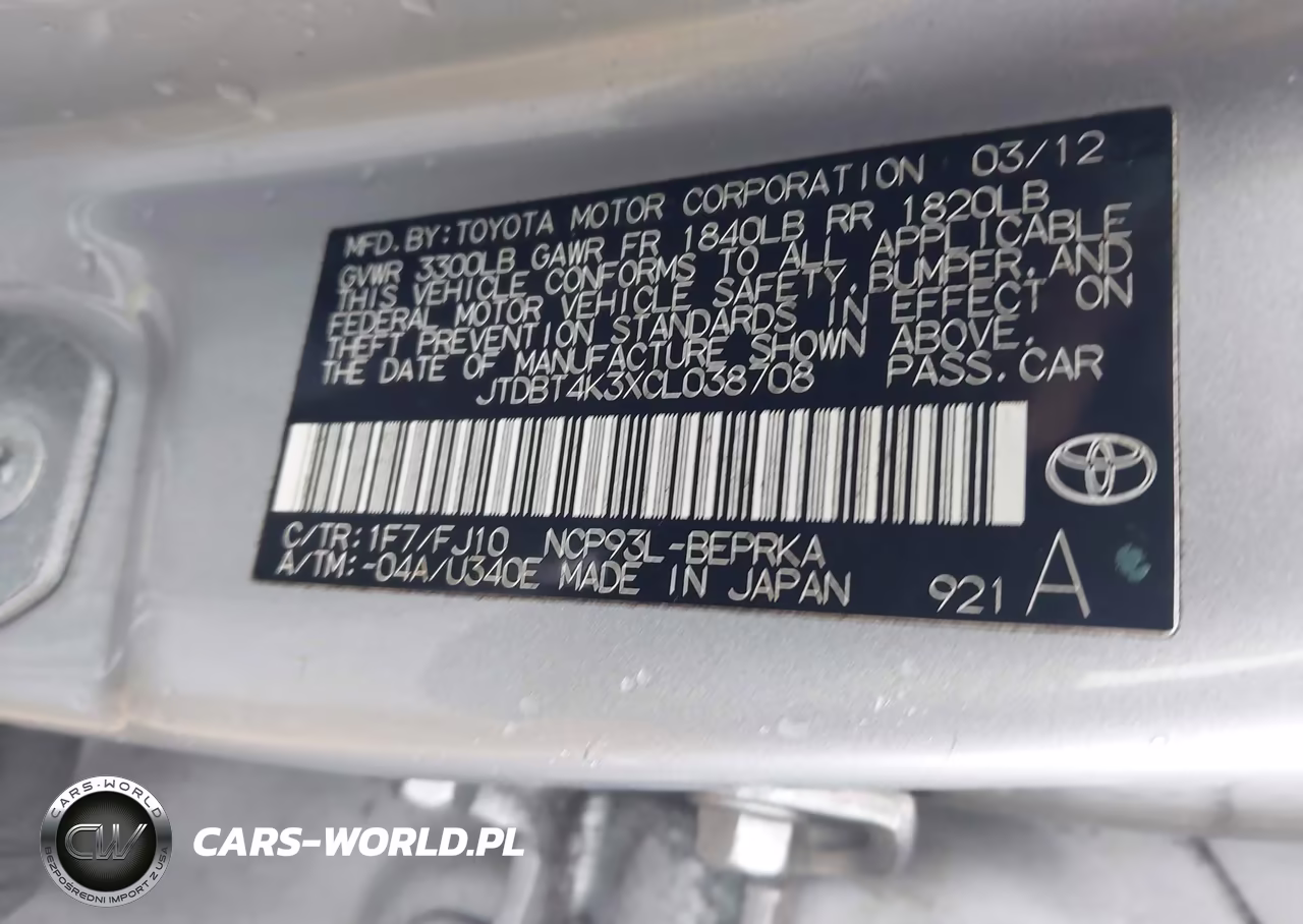 2012 Toyota Yaris VIN:JTDBT4K3XCL038708 - 9