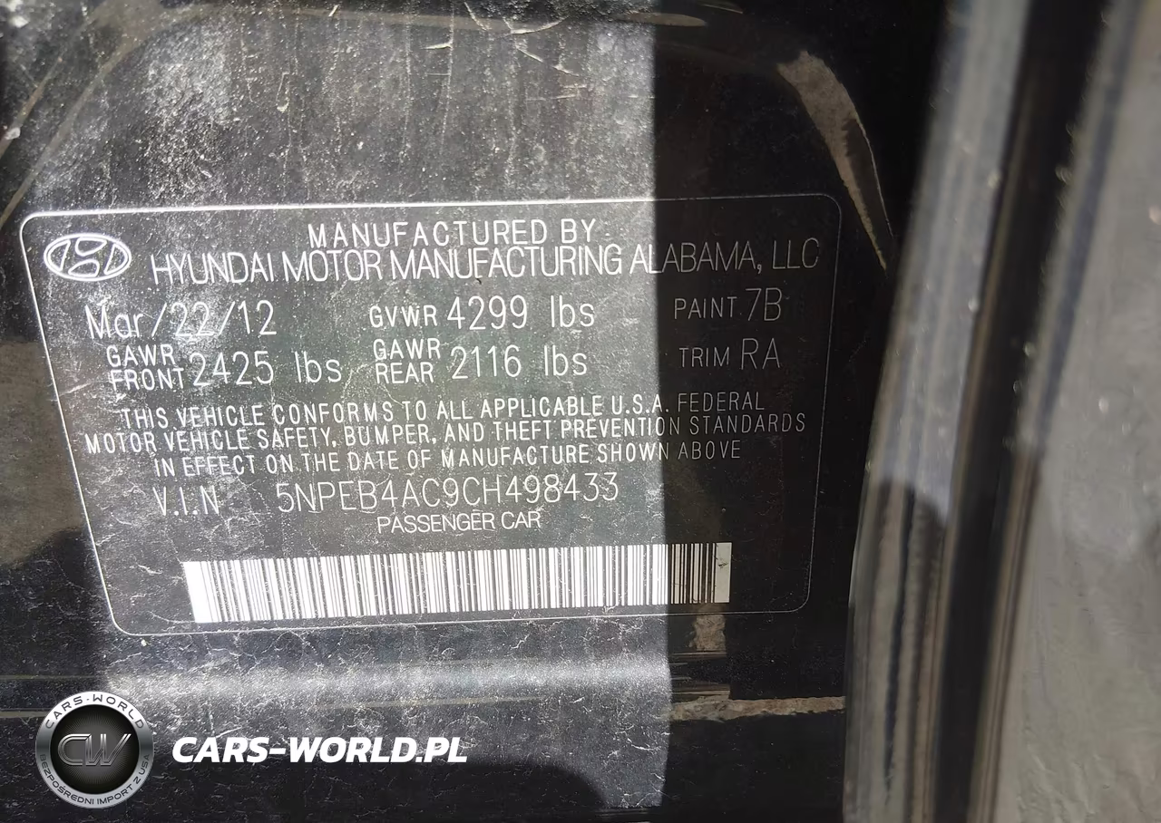 2012 Hyundai Sonata Gls VIN:5NPEB4AC9CH498433 - 9