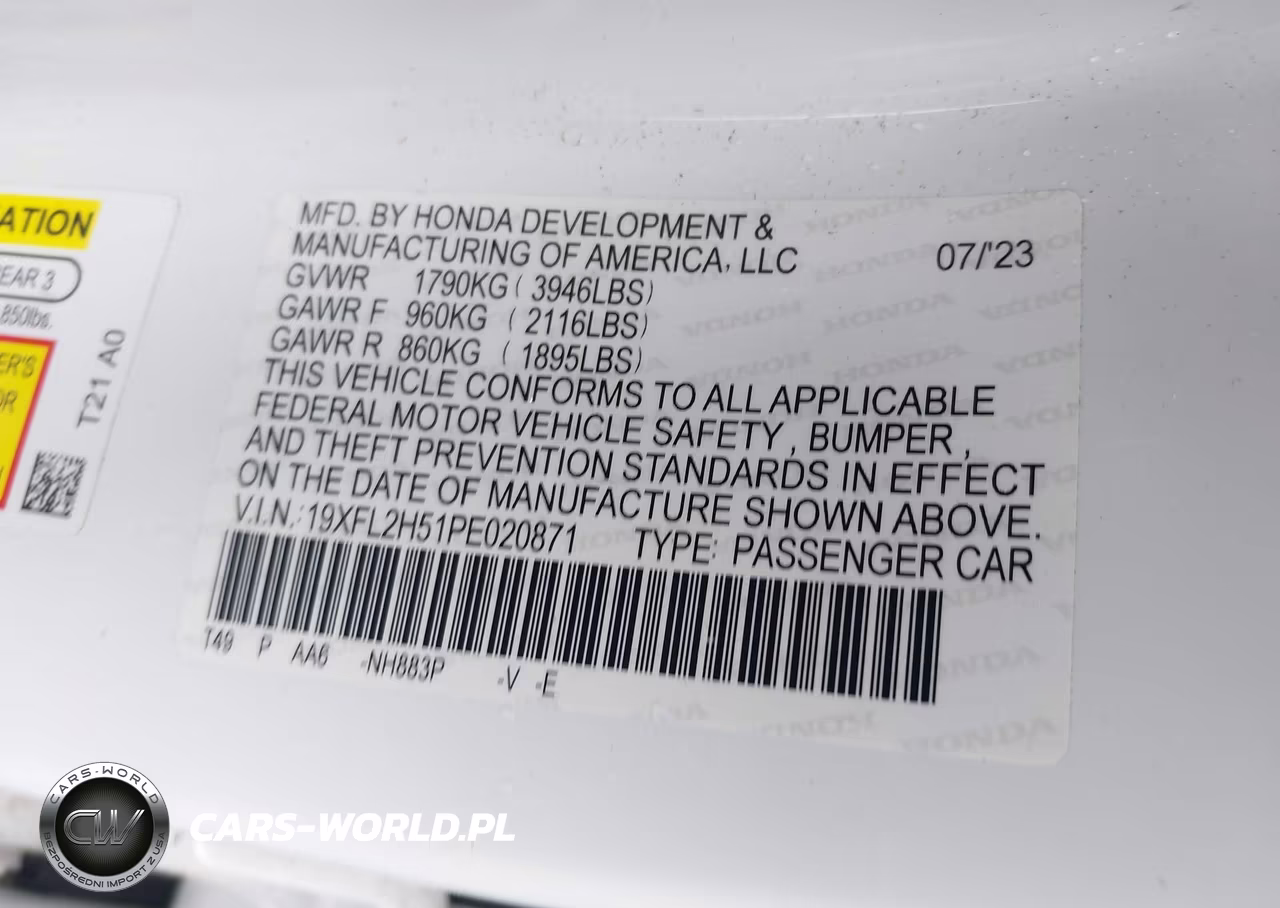 2023 Honda Civic Lx VIN:19XFL2H51PE020871 - 9