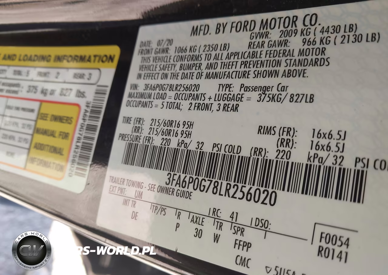 2020 Ford Fusion S VIN:3FA6P0G78LR256020 - 9