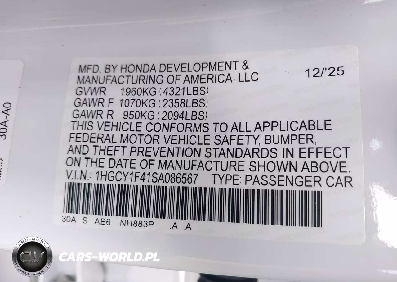 2025 Honda Accord Se VIN:1HGCY1F41SA086567 - 9