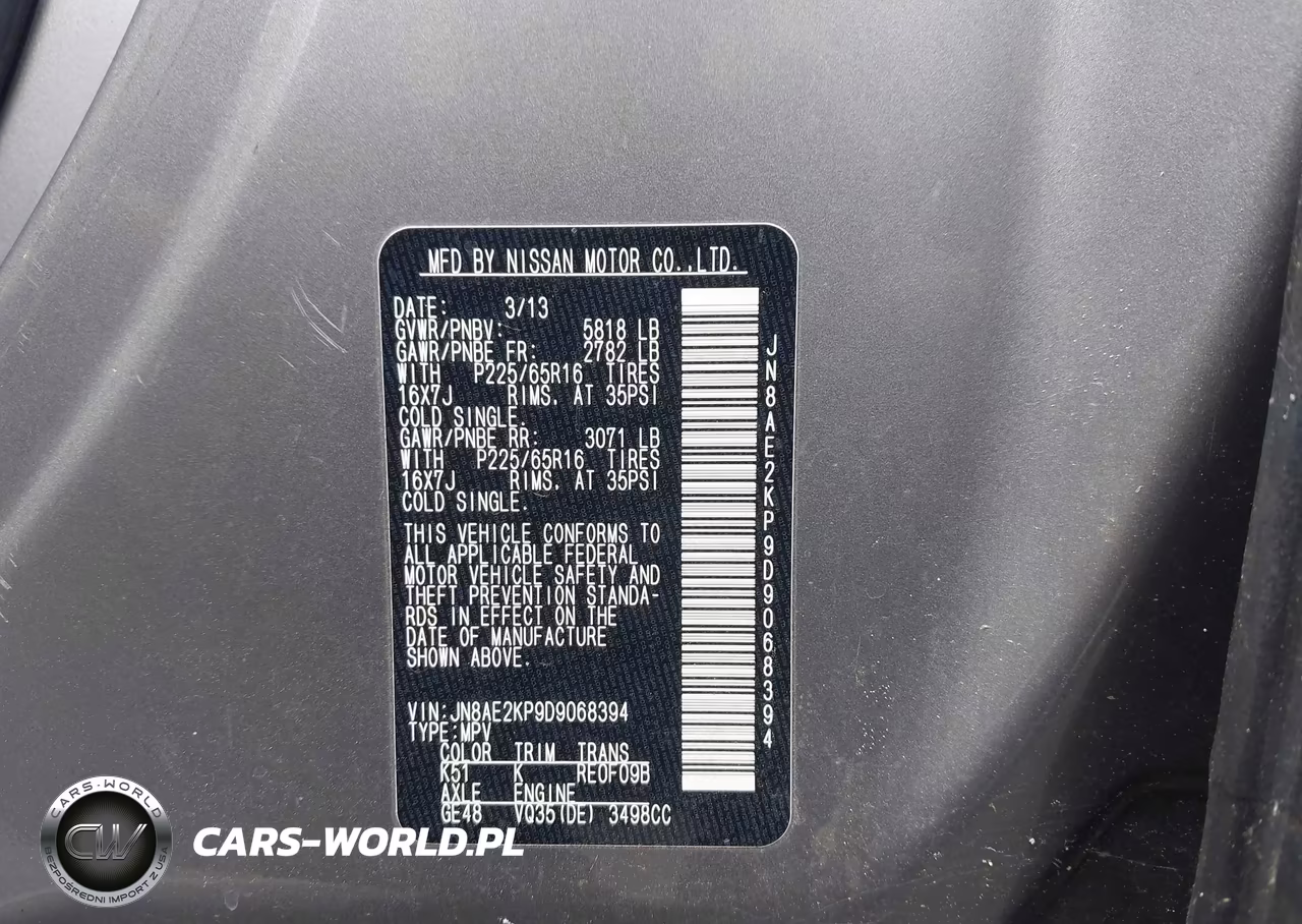 2013 Nissan Quest Sv VIN:JN8AE2KP9D9068394 - 9