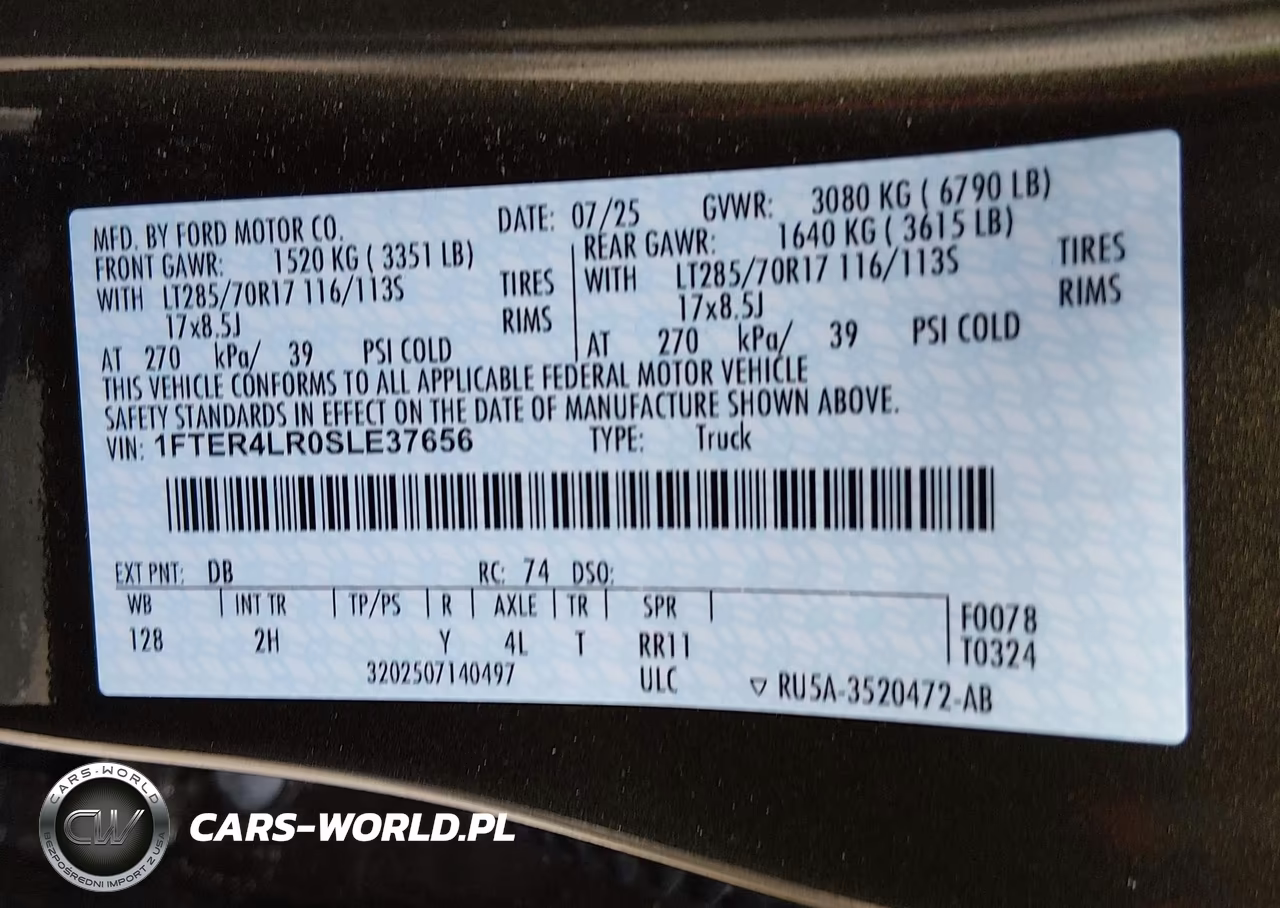 2025 Ford Ranger Raptor VIN:1FTER4LR0SLE37656 - 9