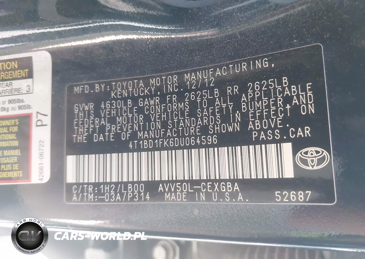 2013 Toyota Camry Hybrid Xle VIN:4T1BD1FK6DU064596 - 9