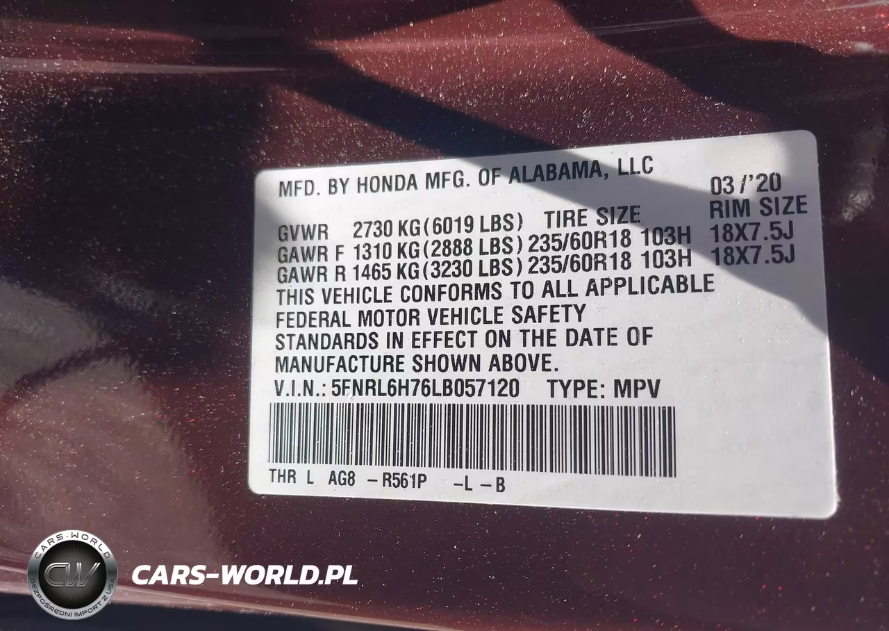 2020 Honda Odyssey VIN:5FNRL6H76LB057120 - 9