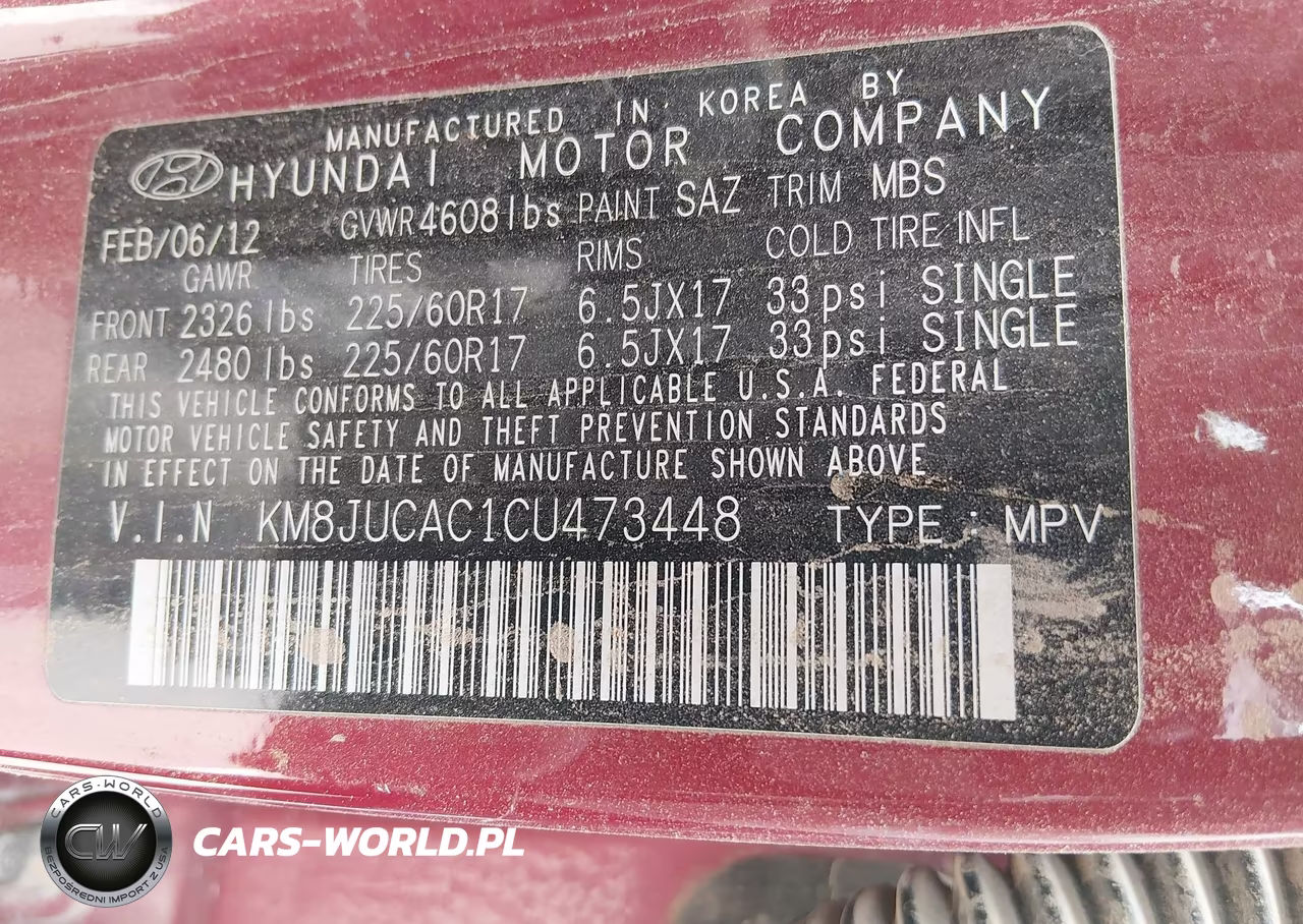 2012 Hyundai Tucson Gls VIN:KM8JUCAC1CU473448 - 9