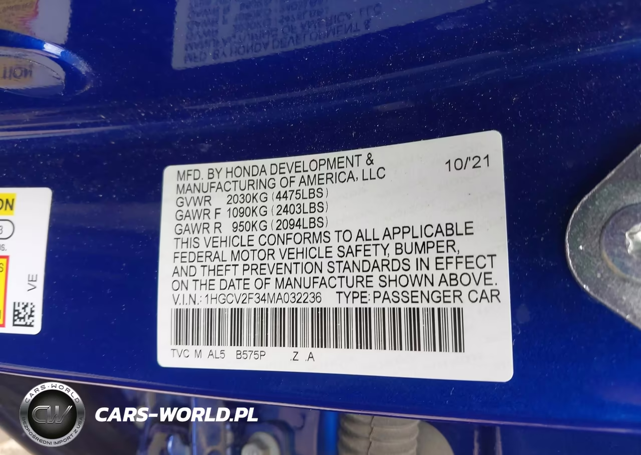 2021 Honda Accord Sport 2.0T VIN:1HGCV2F34MA032236 - 9