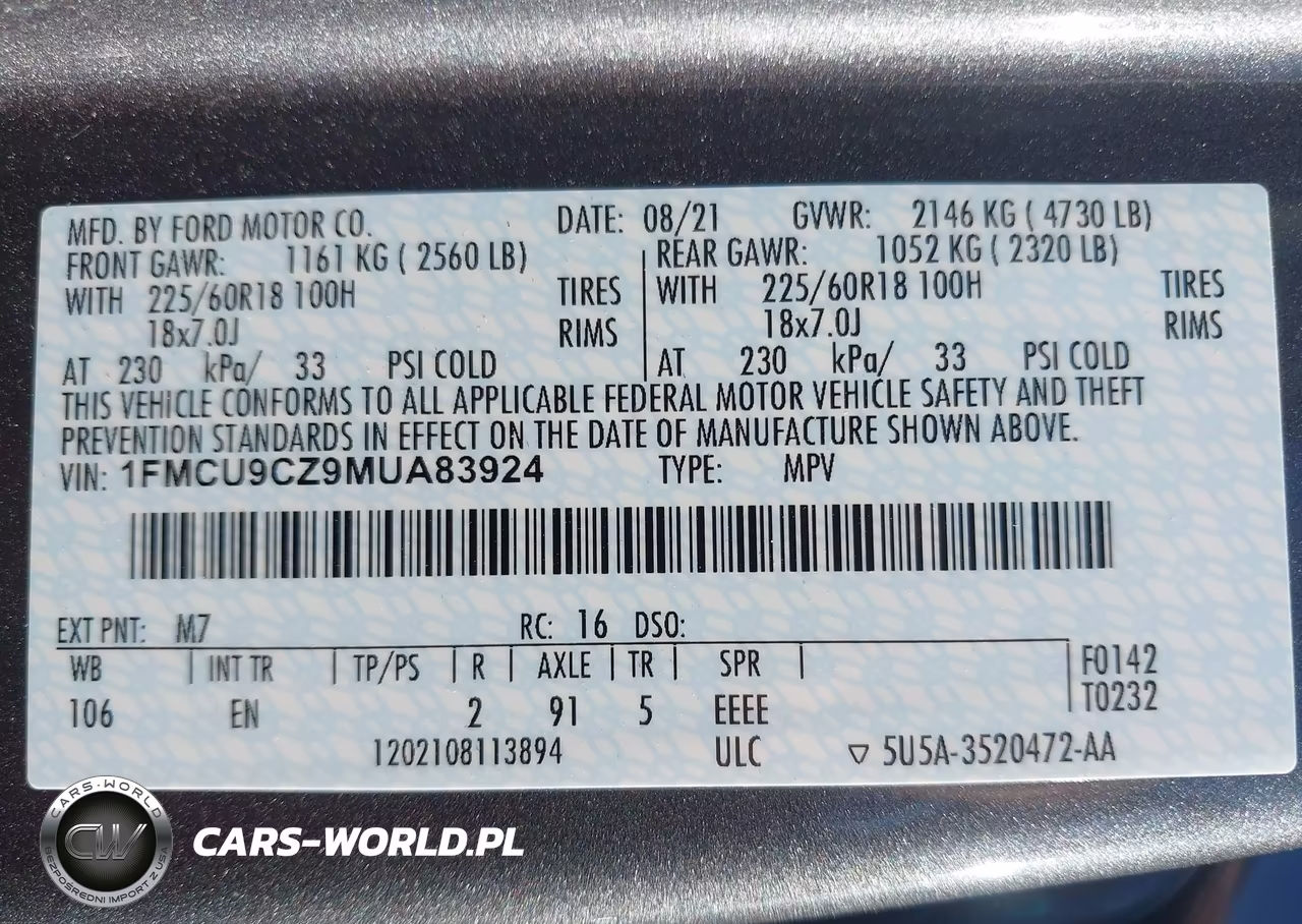 2021 Ford Escape Sel Hybrid VIN:1FMCU9CZ9MUA83924 - 9