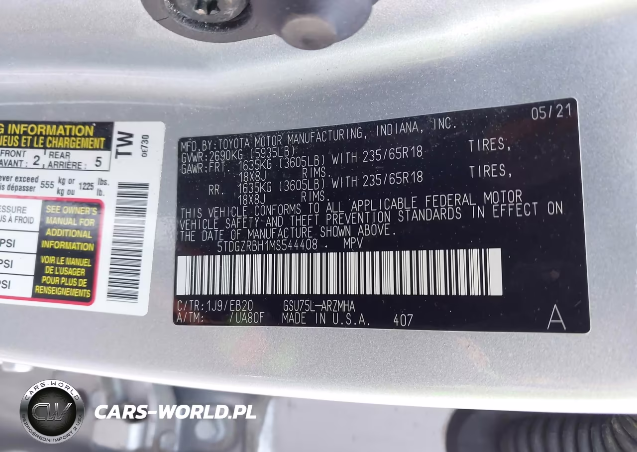 2021 Toyota Highlander Xle VIN:5TDGZRBH1MS544408 - 9