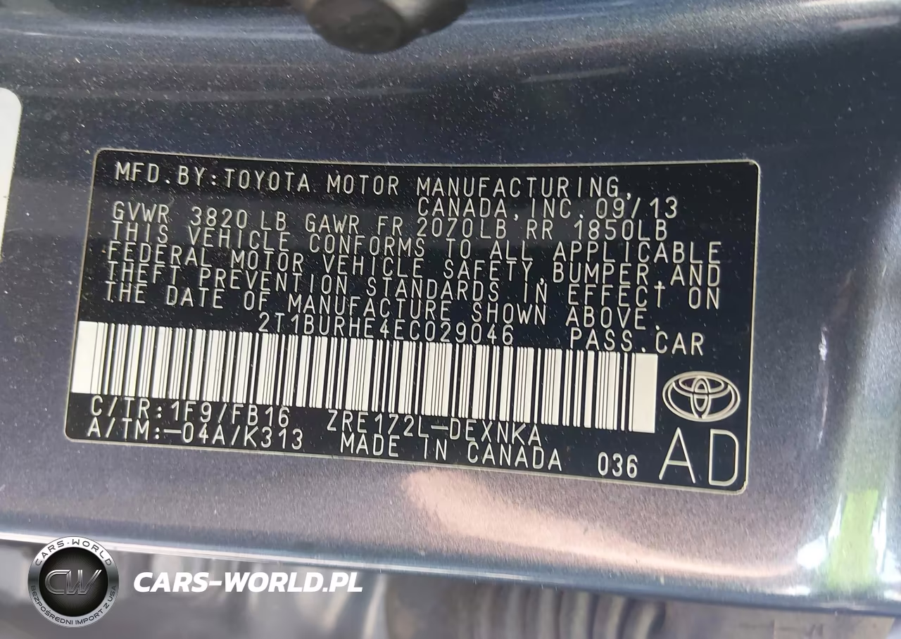2014 Toyota Corolla Le VIN:2T1BURHE4EC029046 - 9
