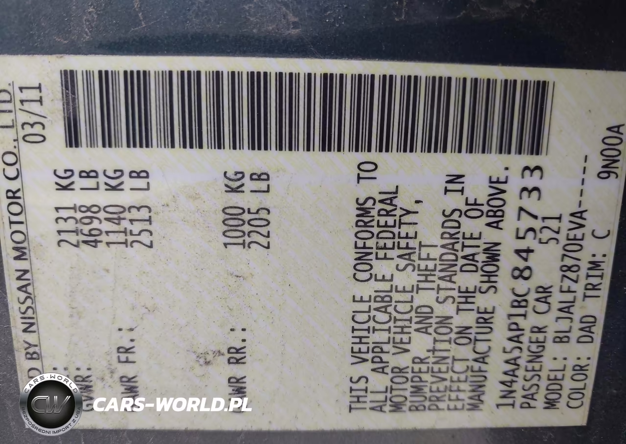 2011 Nissan Maxima 3.5 Sv VIN:1N4AA5AP1BC845733 - 9