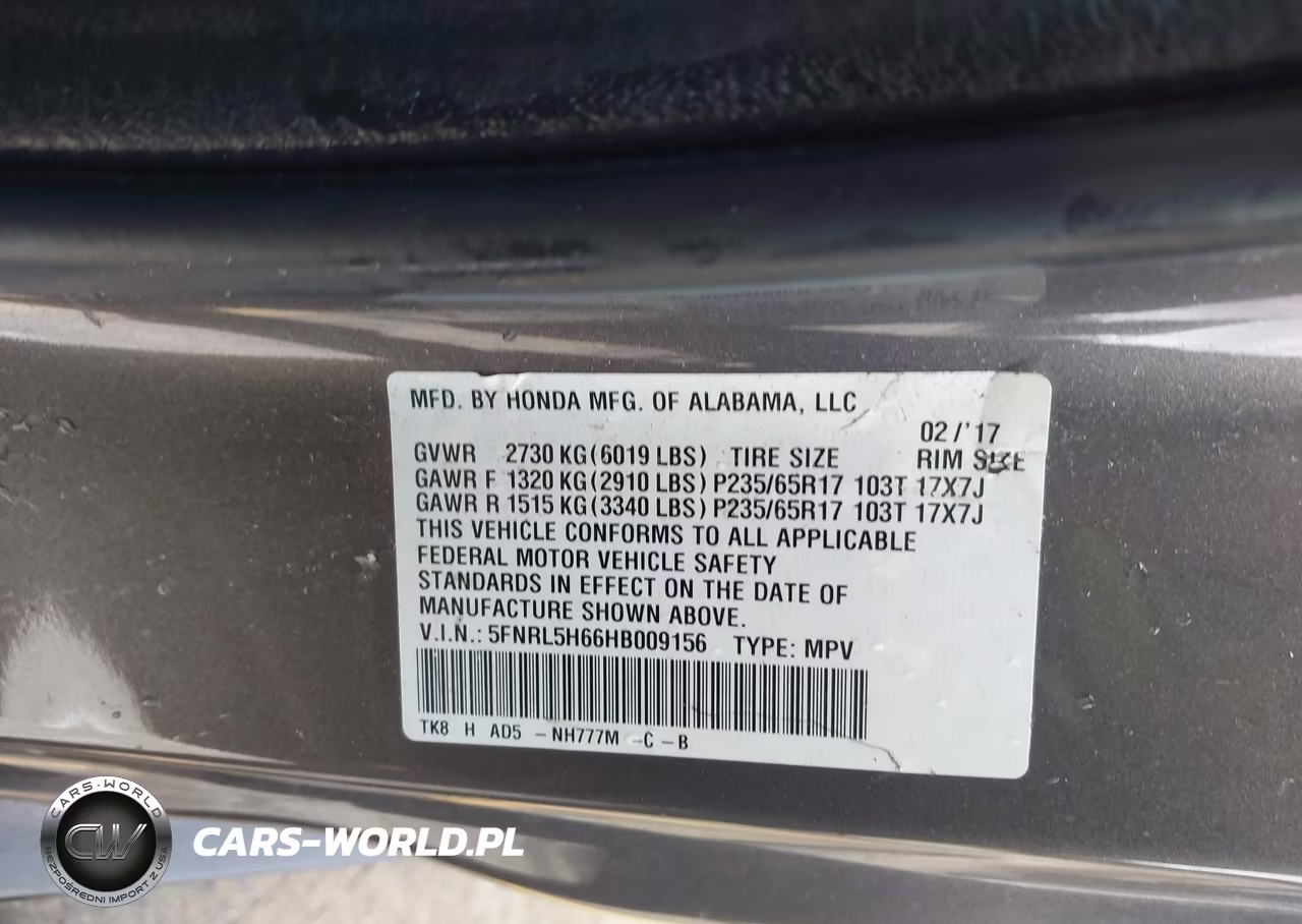 2017 Honda Odyssey Ex-L VIN:5FNRL5H66HB009156 - 9