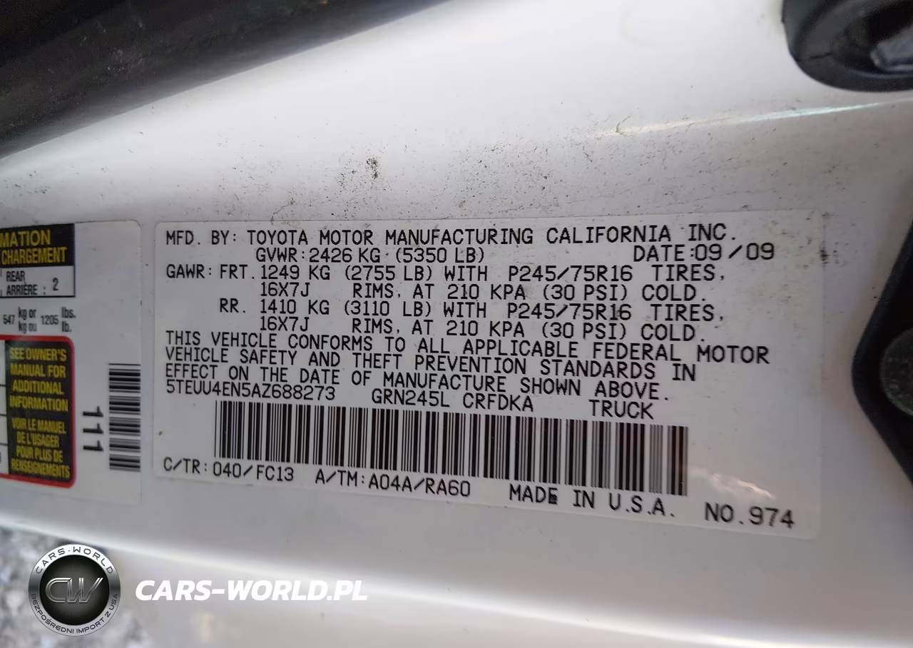 2010 Toyota Tacoma Base V6 VIN:5TEUU4EN5AZ688273 - 9