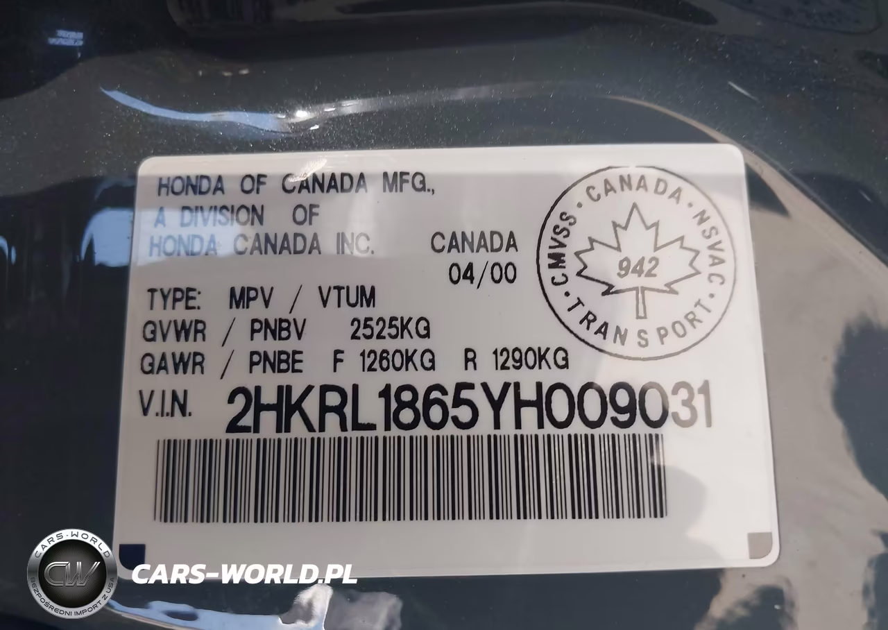 2000 Honda Odyssey Ex VIN:2HKRL1865YH009031 - 9