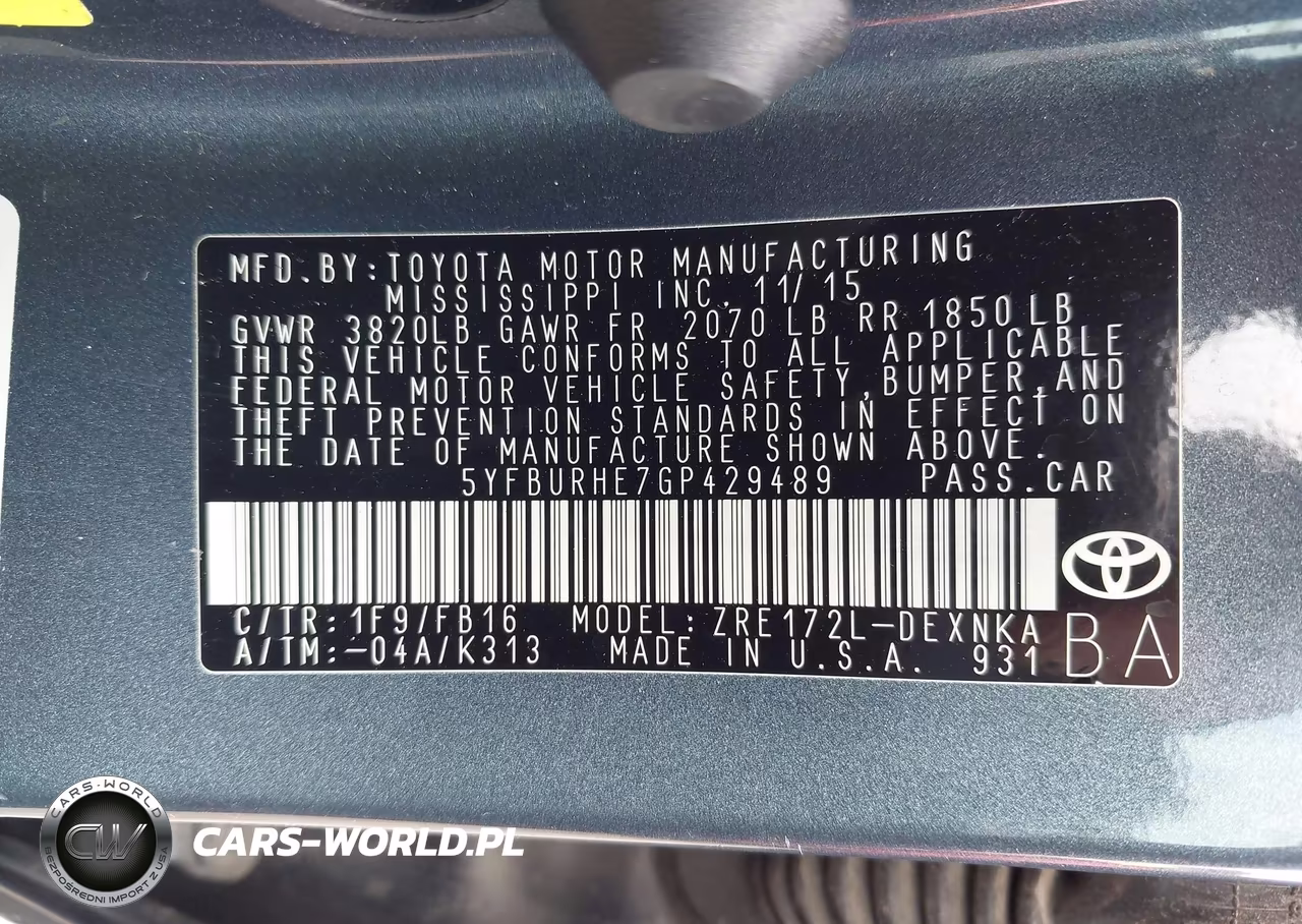 2016 Toyota Corolla Le VIN:5YFBURHE7GP429489 - 9