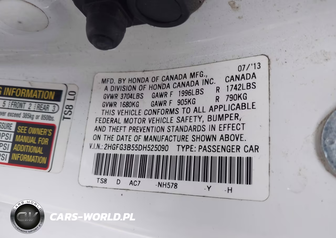 2013 Honda Civic Lx VIN:2HGFG3B55DH525090 - 9