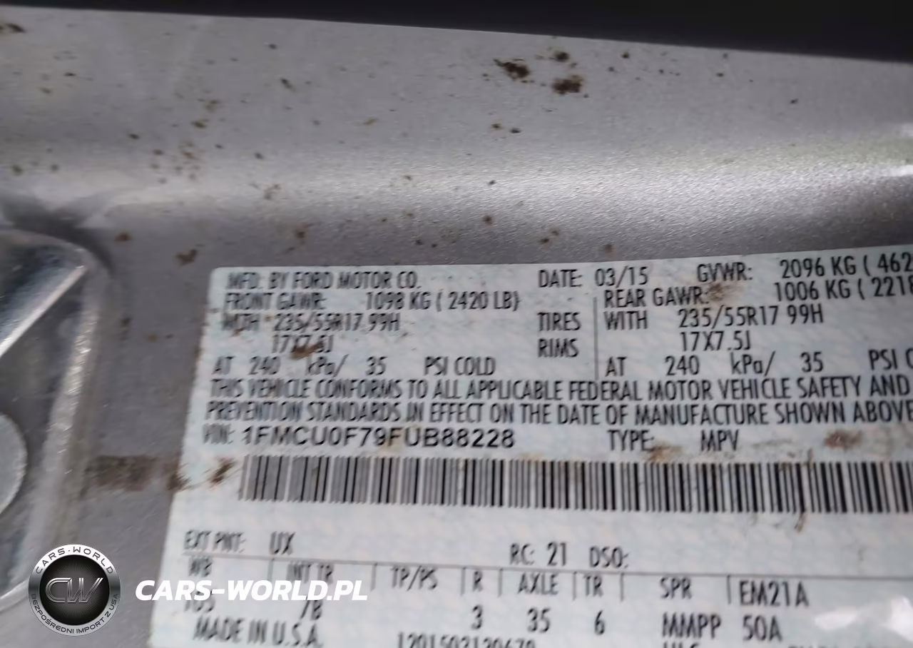 2015 Ford Escape S VIN:1FMCU0F79FUB88228 - 9