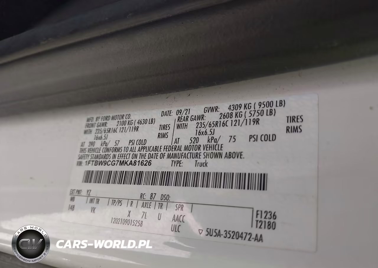 2021 Ford Transit-350 VIN:1FTBW9CG7MKA81626 - 9